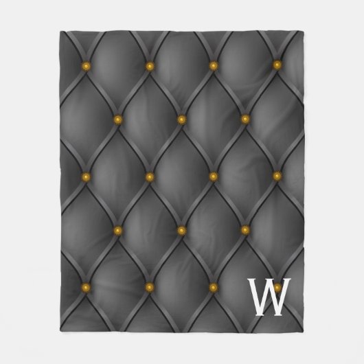 Schwarzweiß-Button-Tucks drucken Monogramm Fleecedecke (Vorderseite)