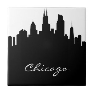 Schwarzweiss-Chicago-Skyline Fliese