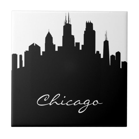 Schwarzweiss-Chicago-Skyline Fliese (Vorderseite)
