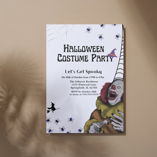 Schwarzweiß-Clown-Kostüm-Halloween-Party Einladung