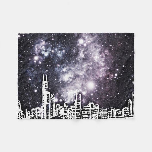 Schwarzweiss-Comic-Art-Stadtskyline-Milchstraße Fleecedecke (Vorderseite (Horizontal))