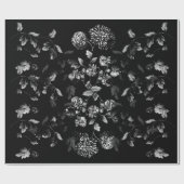 Schwarzweiss-Dahlie-Blumenrebe auf Schwarzem Geschenkpapier (Flach)