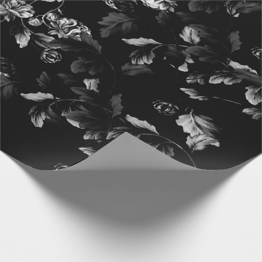 Schwarzweiss-Dahlie-Blumenrebe auf Schwarzem Geschenkpapier (Ecke)