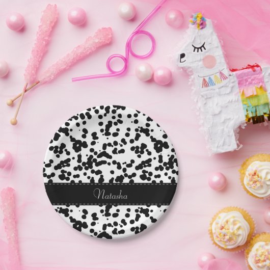 Schwarzweiss-Dalmatiner-Stellen Pappteller (Party)