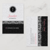 Schwarzweiß-Damasken und Schnüren-Monogramm Visitenkarte (Vorne/Hinten)