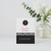 Schwarzweiß-Damasken und Schnüren-Monogramm Visitenkarte (Stehend Vorderseite)