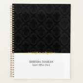 Schwarzweiß-Damaskus Gold-Akzent-Notebook Planer (Vorderseite)