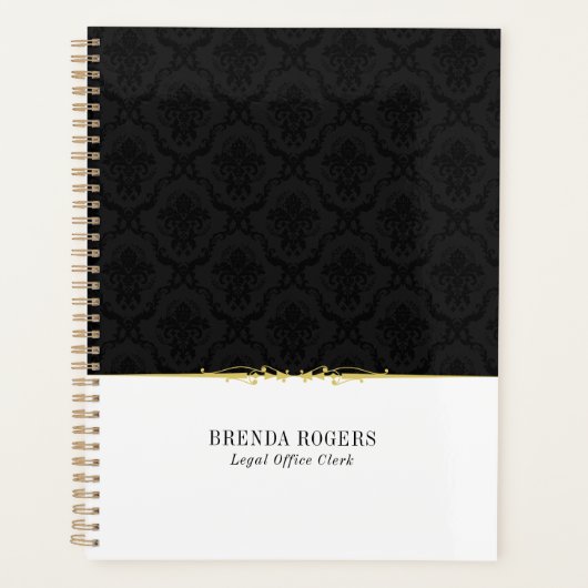 Schwarzweiß-Damaskus Gold-Akzent-Notebook Planer (Vorderseite)