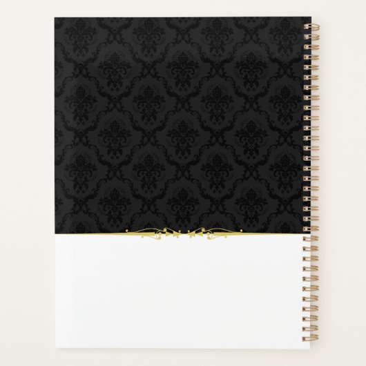 Schwarzweiß-Damaskus Gold-Akzent-Notebook Planer (Rückseite)