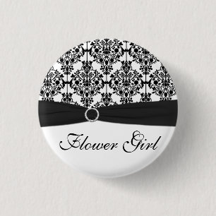 Schwarzweiss-Damast-Blumen-Mädchen-Button Button