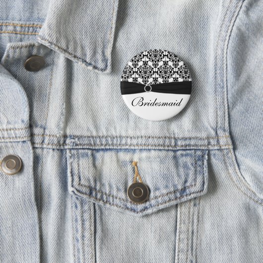 Schwarzweiss-Damast-Brautjungfern-Button Button (Beispiel)