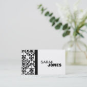 Schwarzweiss-Damast-elegante Visitenkarte (Stehend Vorderseite)