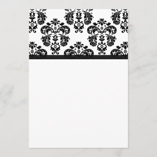 Schwarzweiss-Damast-Hochzeits-Menü-Karte Menükarte (Rückseite)