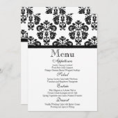 Schwarzweiss-Damast-Hochzeits-Menü-Karte Menükarte (Vorne/Hinten)