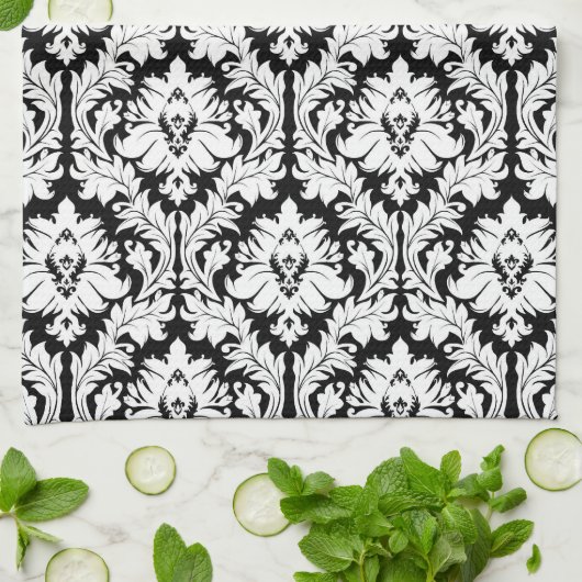 Schwarzweiss-Damast Küchentuch (Gefaltet)