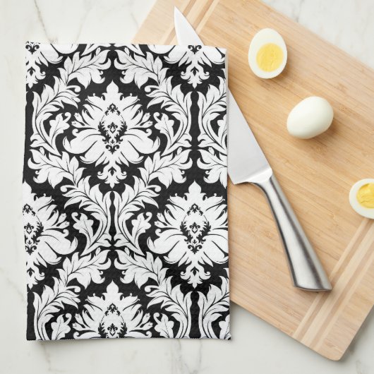 Schwarzweiss-Damast Küchentuch (Viertel Falte)
