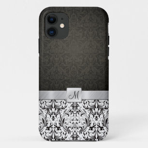 Schwarzweiss-Damast mit Monogramm Case-Mate iPhone Hülle