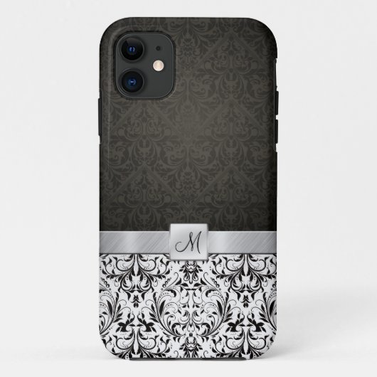 Schwarzweiss-Damast mit Monogramm Case-Mate iPhone Hülle (Rückseite)