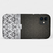 Schwarzweiss-Damast mit Monogramm Case-Mate iPhone Hülle (Rückseite (Horizontal))
