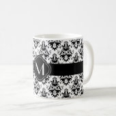 Schwarzweiss-Damast-Muster mit Monogramm Kaffeetasse (VorderseiteRechts)