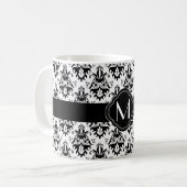 Schwarzweiss-Damast-Muster mit Monogramm Kaffeetasse (Vorderseite Links)