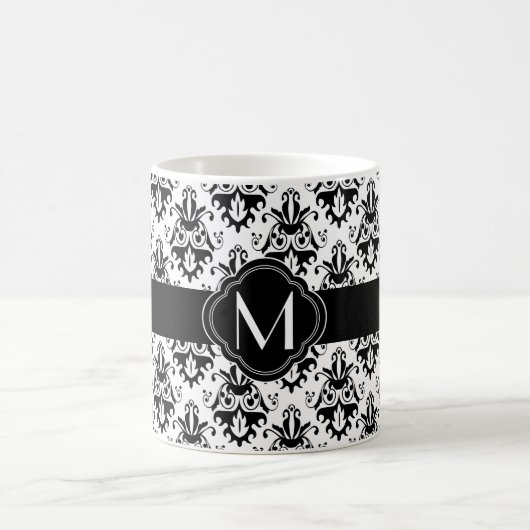 Schwarzweiss-Damast-Muster mit Monogramm Kaffeetasse (Mittel)