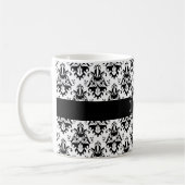 Schwarzweiss-Damast-Muster mit Monogramm Kaffeetasse (Links)