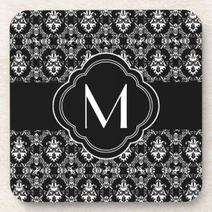 Schwarzweiss-Damast-Muster mit Monogramm Untersetzer