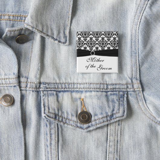 Schwarzweiss-Damast-Mutter des Bräutigam-Buttons Button (Beispiel)