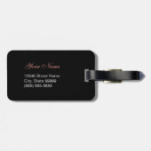 Schwarzweiss-Damast-schickes rosa Blumen mit Namen Gepäckanhänger (Rückseite horizontal)