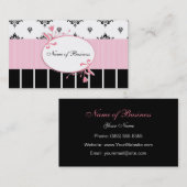 Schwarzweiss-Damast-schickes rosa Blumen Visitenkarte (Vorne/Hinten)