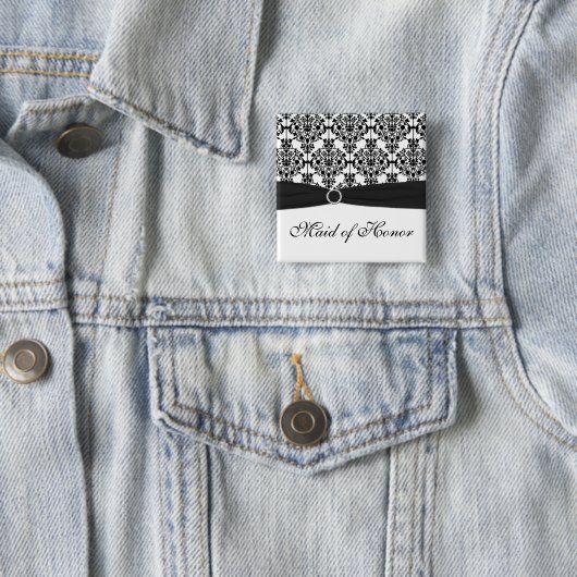 Schwarzweiss-Damast-Trauzeugin-Button Button (Beispiel)