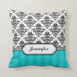 Schwarzweiss-Damast-Wurfskissen - Türkis Kissen