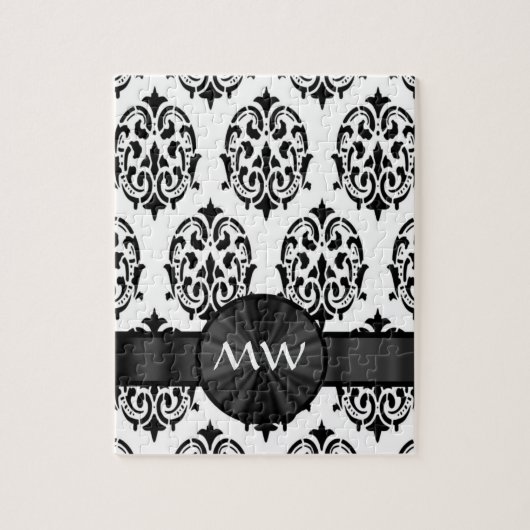Schwarzweiss-Damastmuster Puzzle (Vertikal)