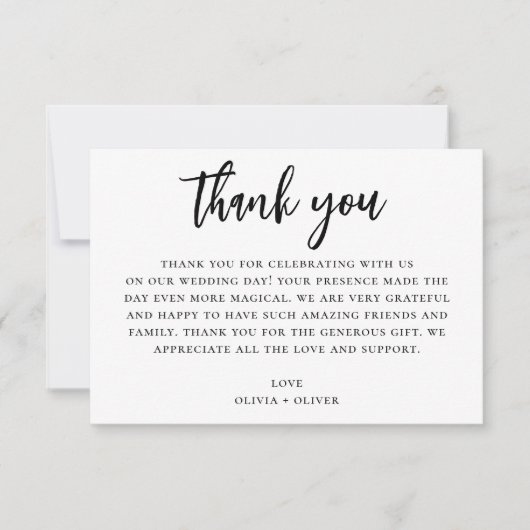 Schwarzweiß danke. Moderne Hochzeitsnote Einladung (Vorderseite)