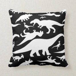 Schwarzweiss-Dinosaurier-Muster Kissen