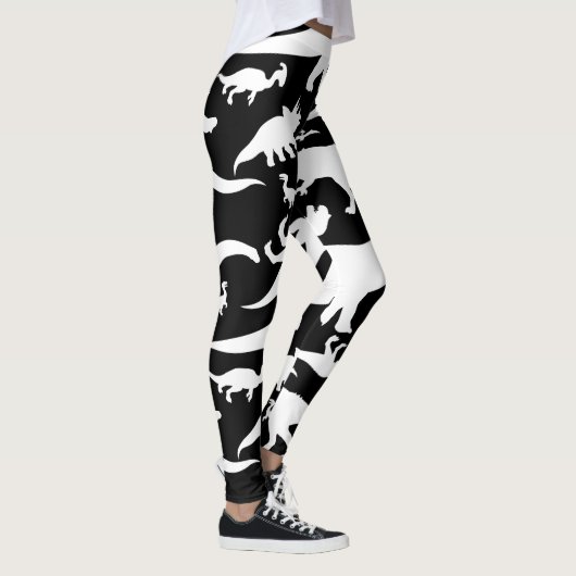 Schwarzweiss-Dinosaurier-Muster Leggings (Rechts)