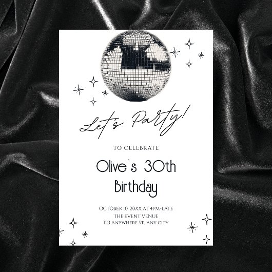 Schwarzweiß-Disco-Party Einladung