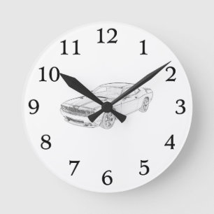 Schwarzweiss-Dodge-Herausforderer-Illustration Runde Wanduhr