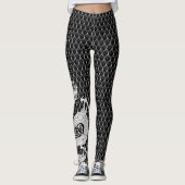 Schwarzweiss-Drache Leggings (Vorderseite)
