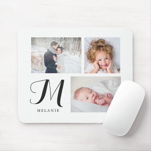Schwarzweiss-drei Foto-Collage mit Monogramm Mousepad (Mit Mouse)