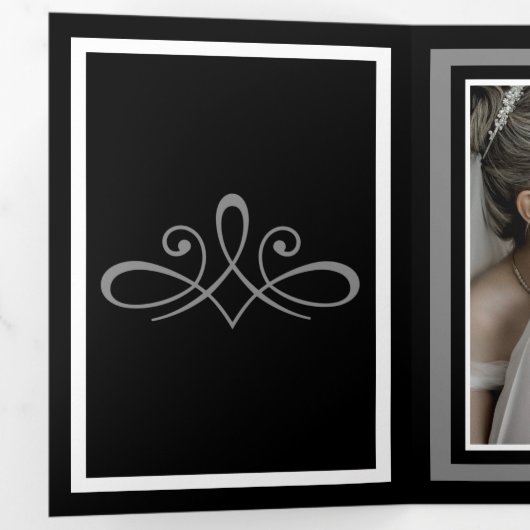 Schwarzweiß-Dreifache Buchstabenfalte Dreifach-gefaltete Programmkarte (Innen Erste Seite)