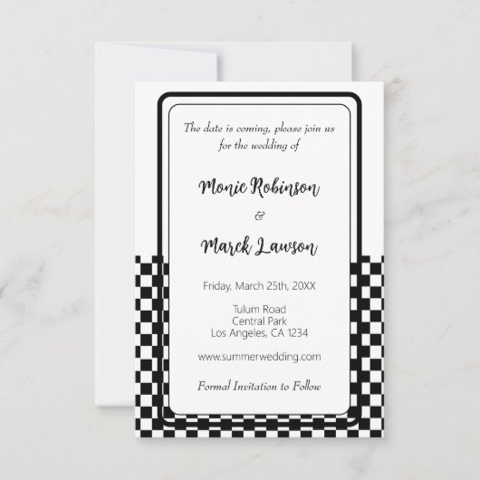 Schwarzweiß, einfach save the date (Vorderseite)