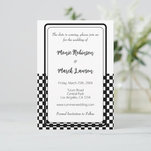 Schwarzweiß, einfach save the date (Stehend Vorderseite)