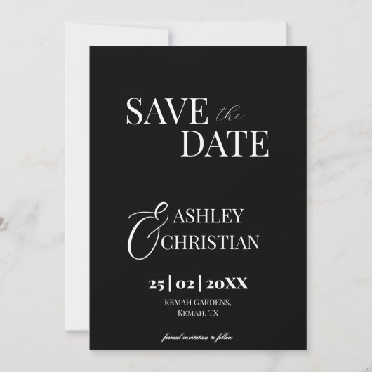 Schwarzweiß, einfache, elegante Fotovorlage Save The Date (Vorderseite)