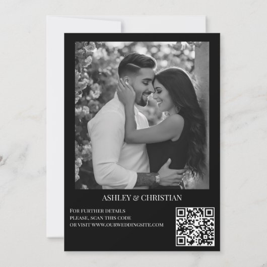 Schwarzweiß, einfache, elegante Fotovorlage Save The Date (Rückseite)