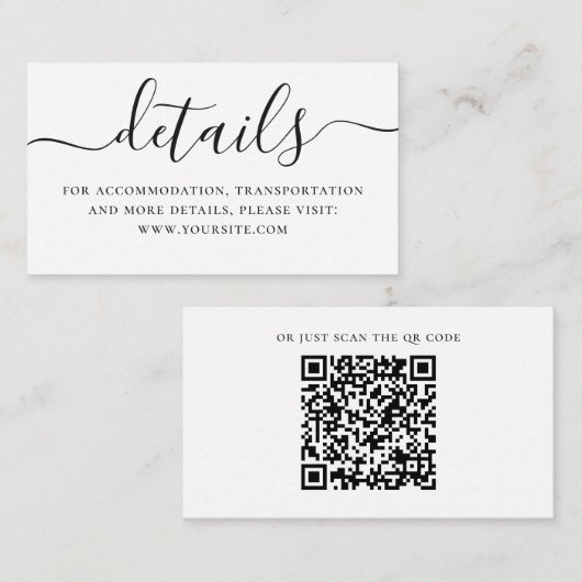 Schwarzweiß, einfache Hochzeitsdetails + QR-Code Begleitkarte (Vorne/Hinten)