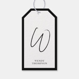 Schwarzweiß Einfache Minimalistische Monogramm Geschenkanhänger