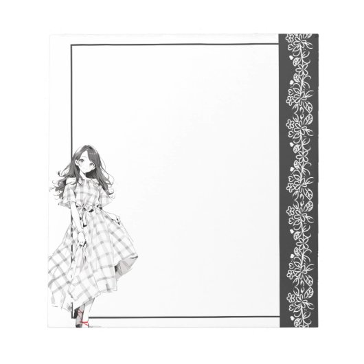 Schwarzweiß Einfache Niedliche Anime Boho Notepad Notizblock (Vorderseite)