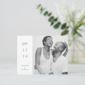 Schwarzweiß-Einfache Save the Date Postkarte 3 (Stehend Vorderseite)